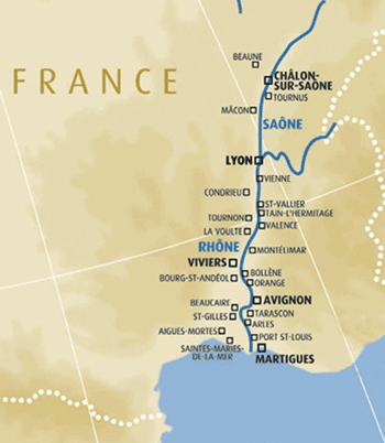 Mappa del Rodano e della Saone